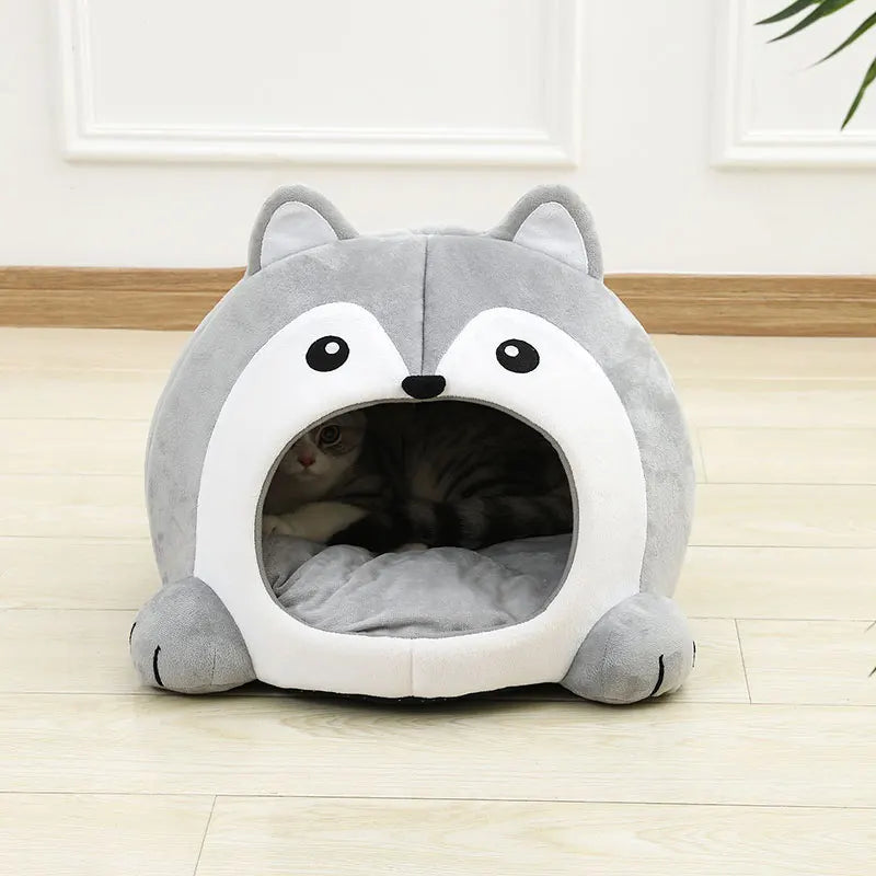 Cozy gray Cat House with cute ears, perfect for your feline friend to snuggle and relax.