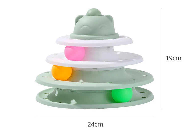 Colorful toy stack with dimensions on a white background