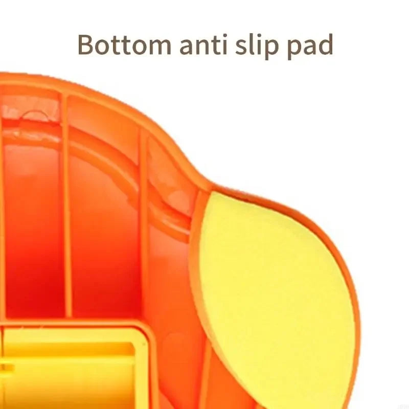 Orange and yellow object with 'Bottom anti slip pad' text on a white background