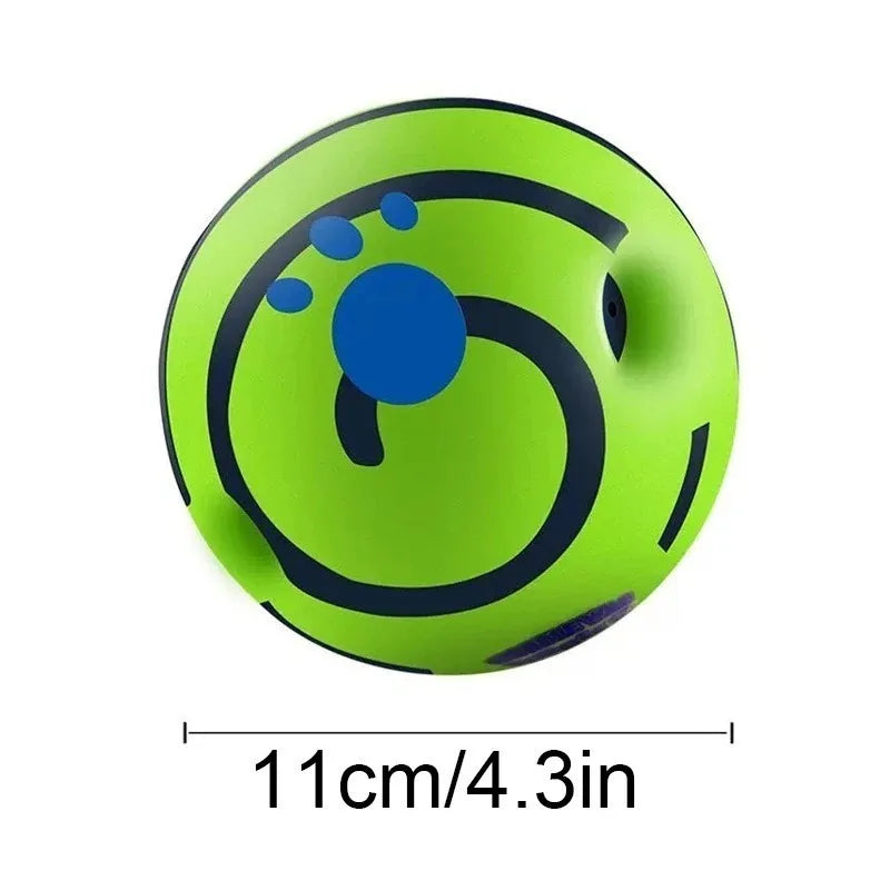 Green and blue ball with measurements on a white background