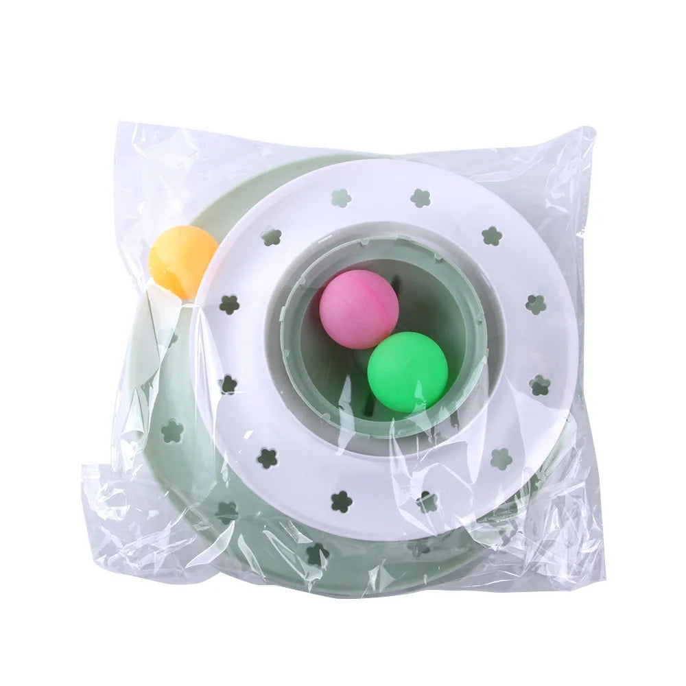 Toy with colorful balls inside a transparent plastic bag on a white background
