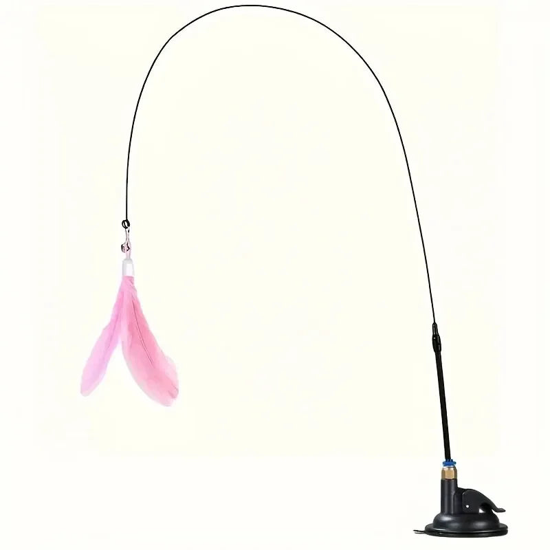 Pink feather lure wand on a white background