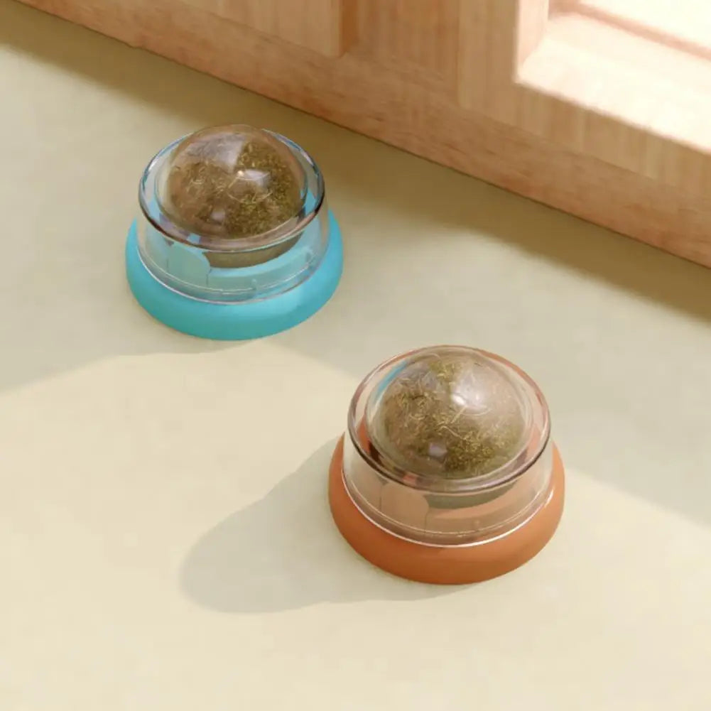 Two small glass domes with a textured surface on a light beige surface.