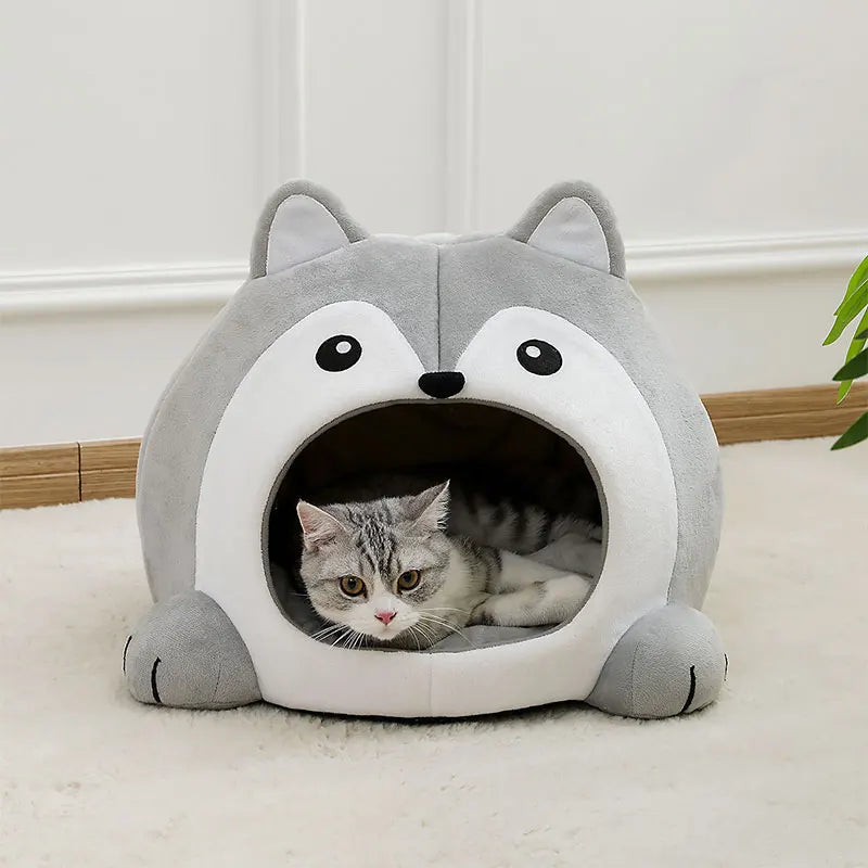 Cozy Cat House designed for comfort, featuring a playful wolf design and perfect for your furry friend’s relaxation.