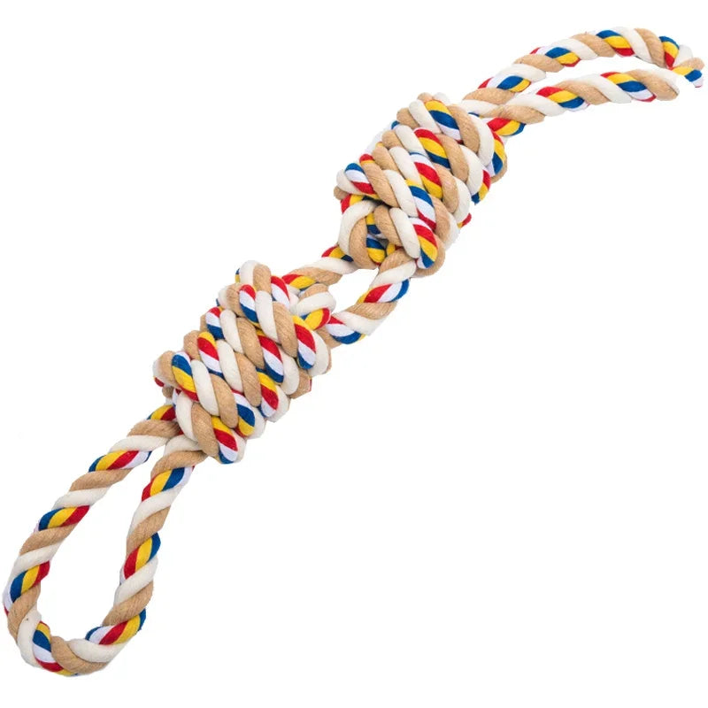 Colorful braided rope toy on a white background