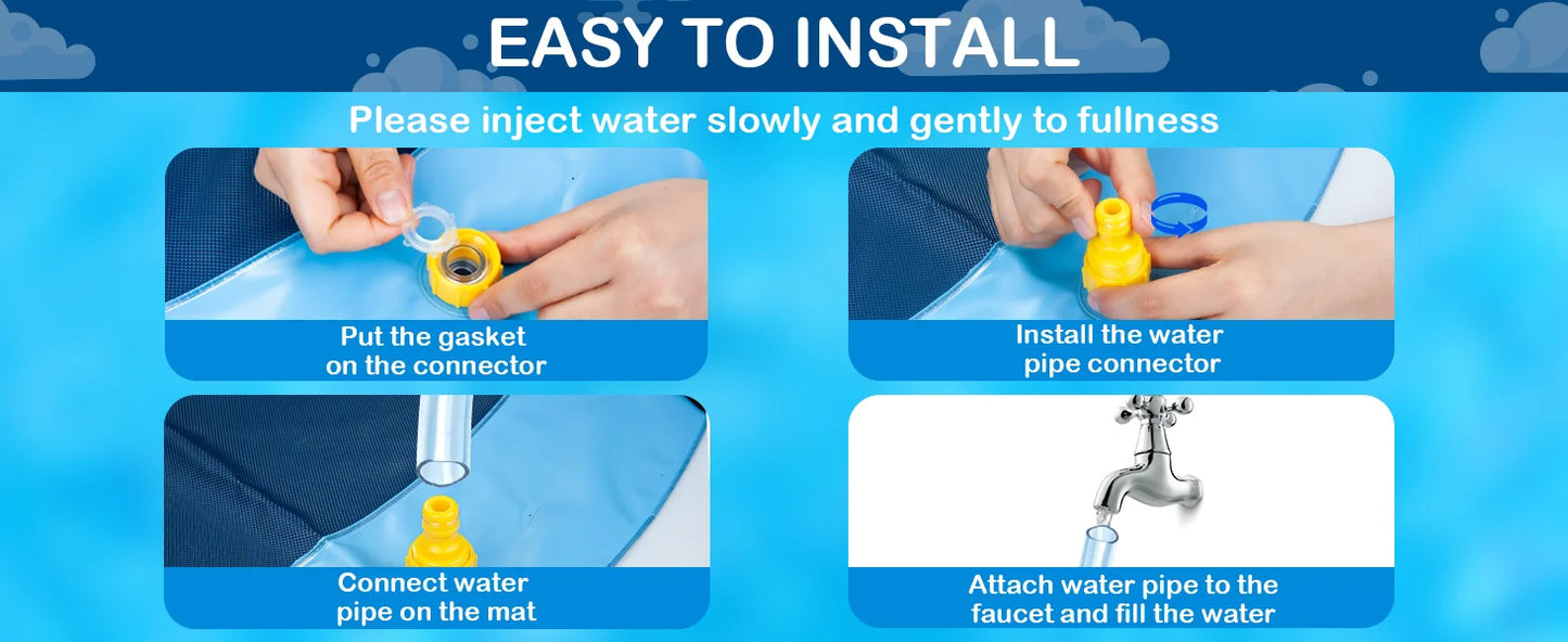Step-by-step guide on how to install a water pipe system with text and illustrations.