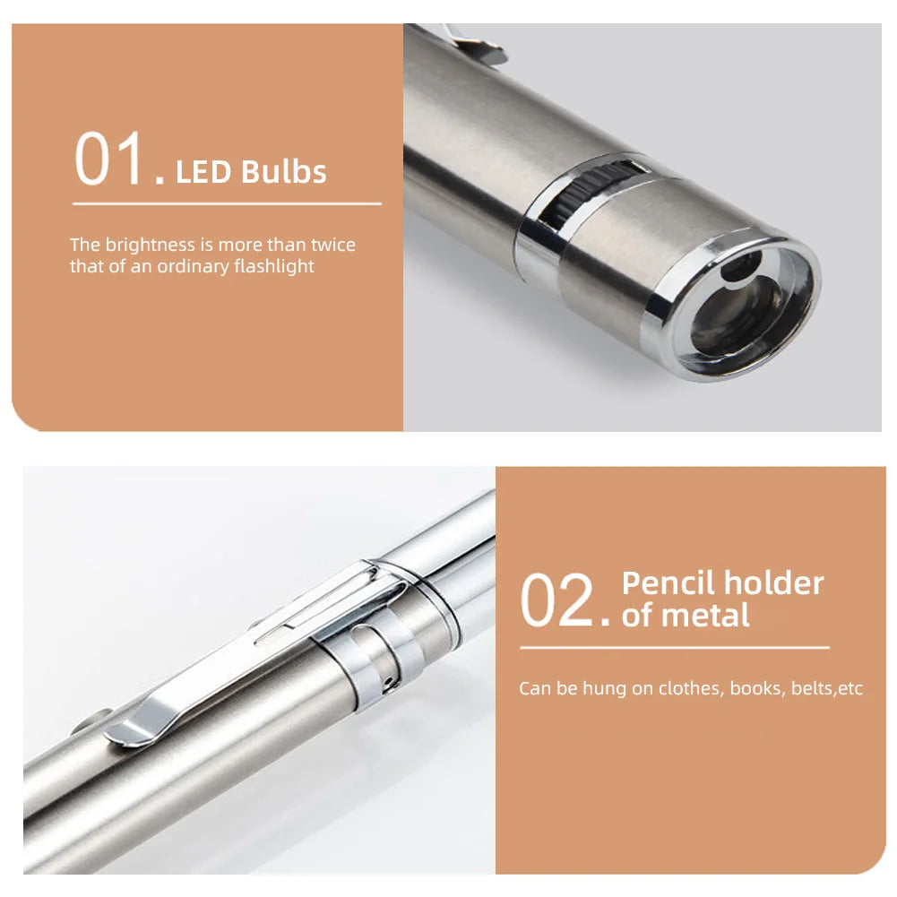 Metallic laser light with LED bulbs and pencil holder feature on a white background