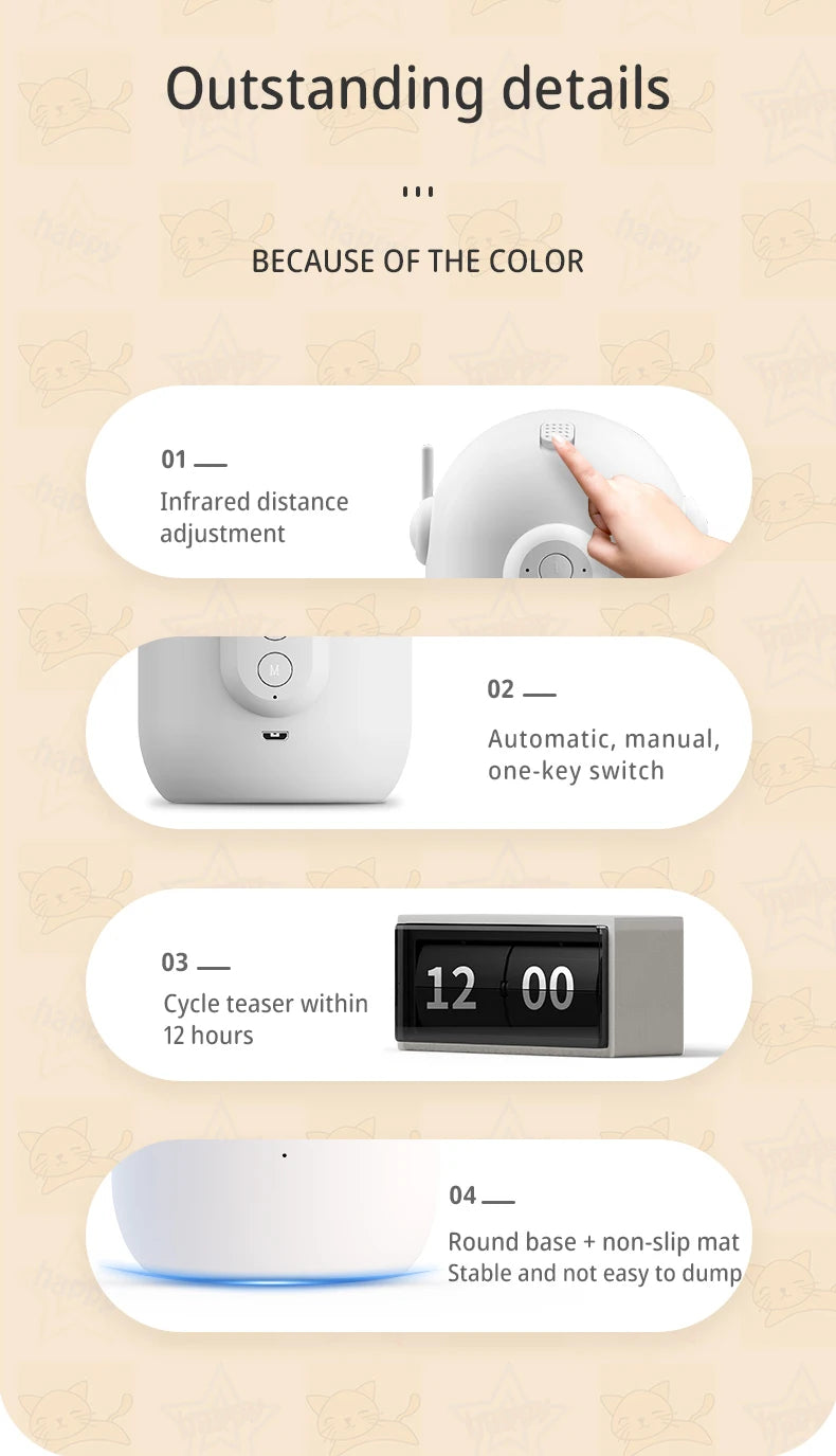 Product features with text on a beige background