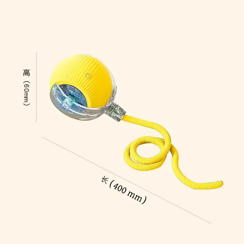 Yellow retractable rope with measurement details on a white background