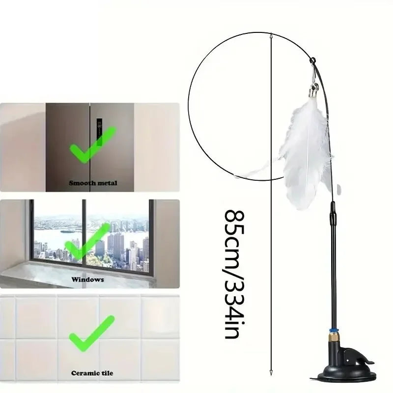 Feather wand with height measurement and compatibility check marks for metal, glass, and ceramic surfaces.