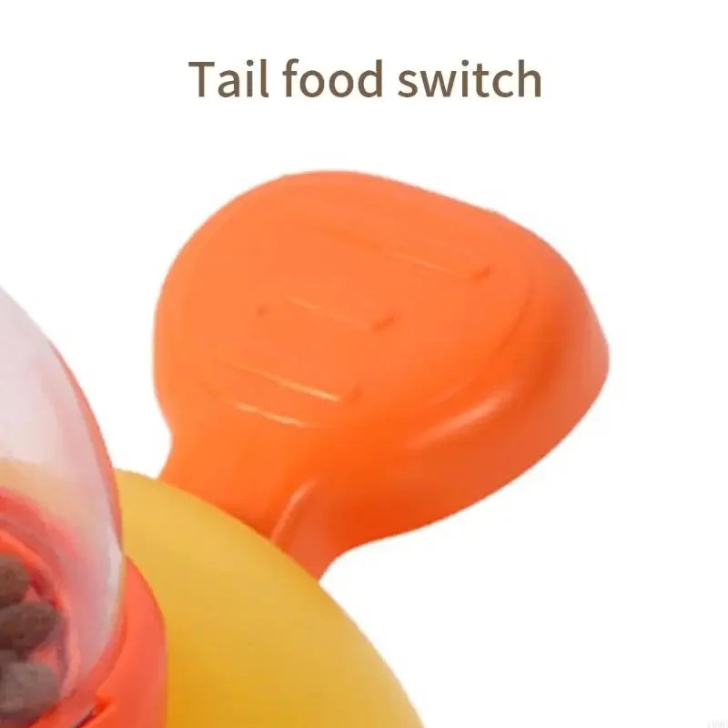 Colorful pet toy with text 'Tail food switch' on a white background