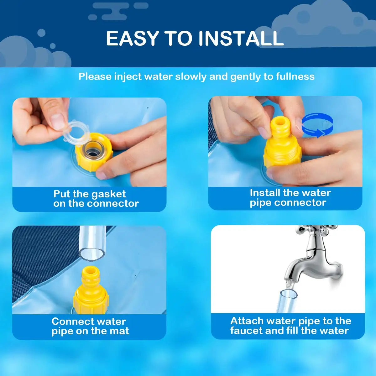Step-by-step guide on how to install a water pipe system with text and images.