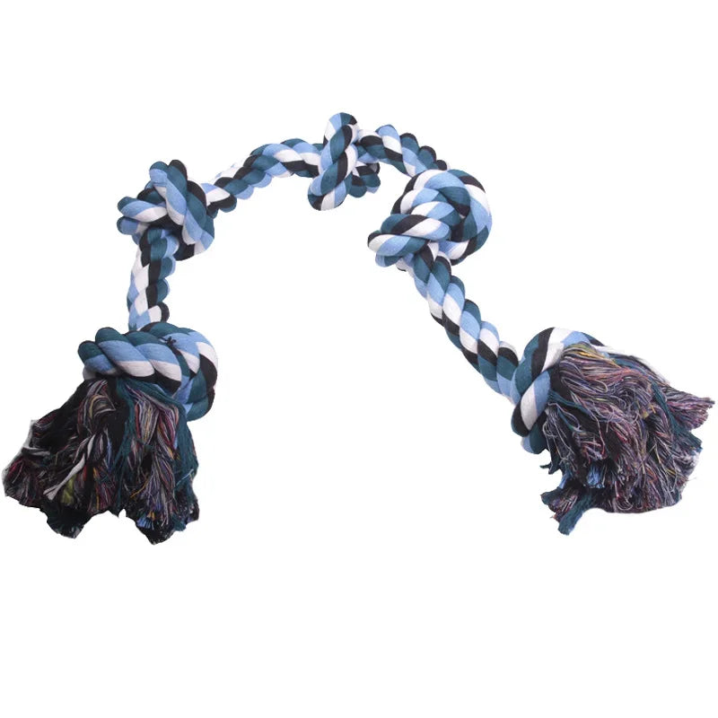 Dog toy with braided rope and frayed ends on a white background
