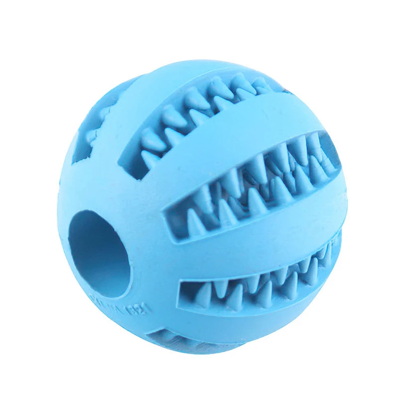 Blue rubber ball with textured surface on a white background