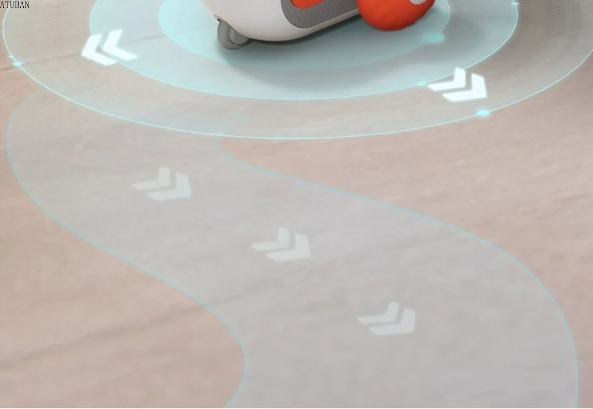 directional arrows showing radius and path probabilities for the toy car