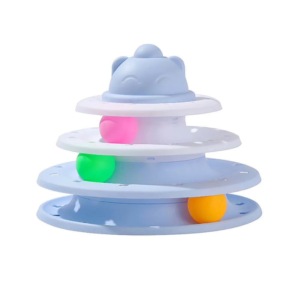 Stackable toy with colorful spheres on a white background