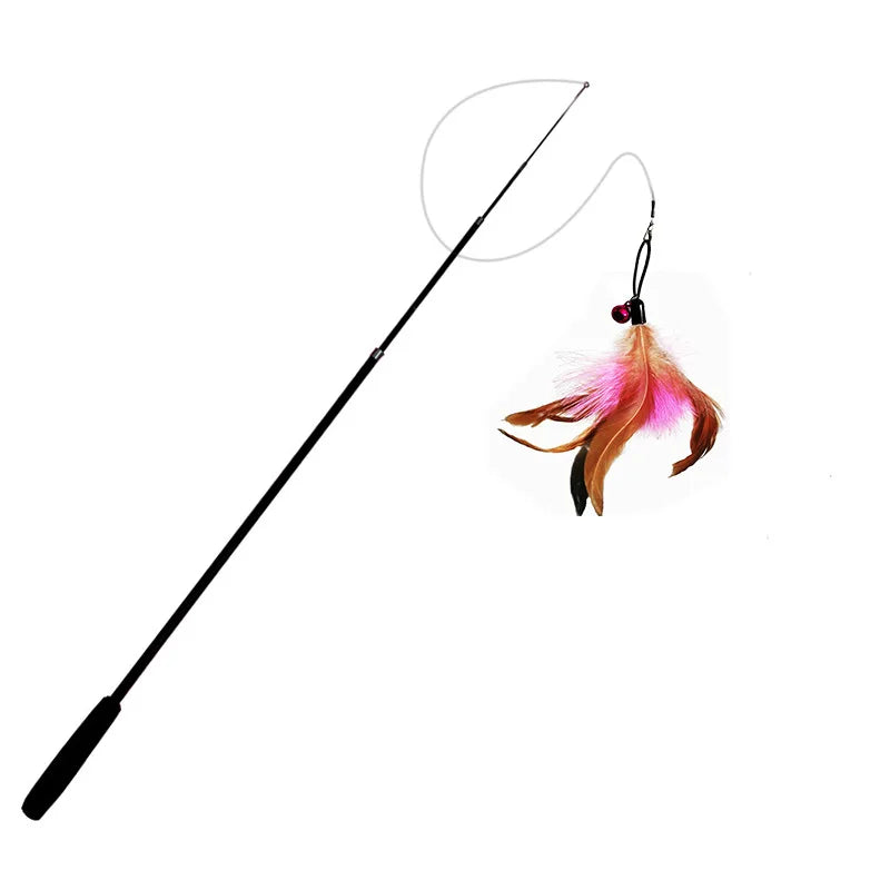 Fishing rod with a feathered lure on a white background