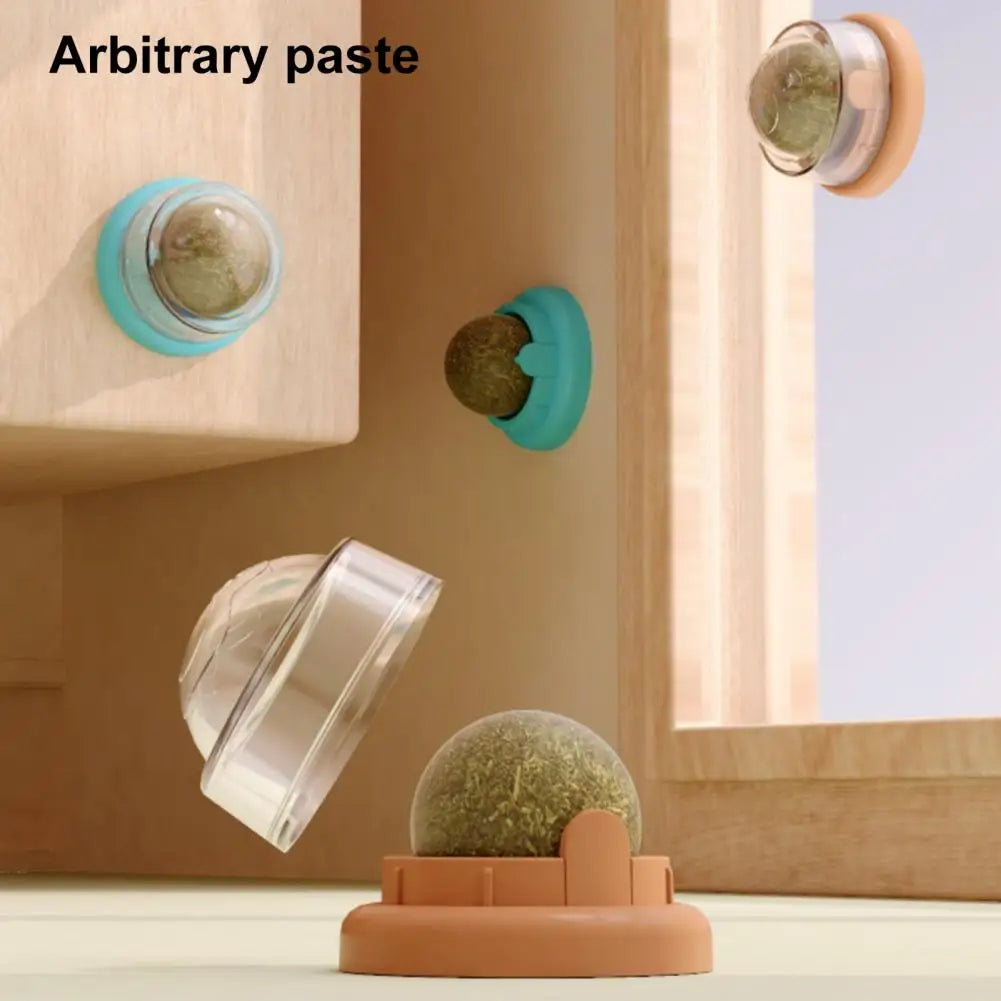 Decorative items with a transparent container and spherical object on a wooden surface.