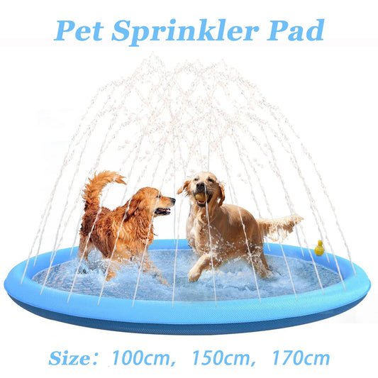 Pet Sprinkler Pad with two dogs playing on a white background