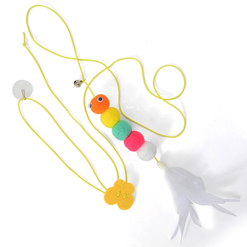 stringed toy with colorful beads and a tassel on a white background