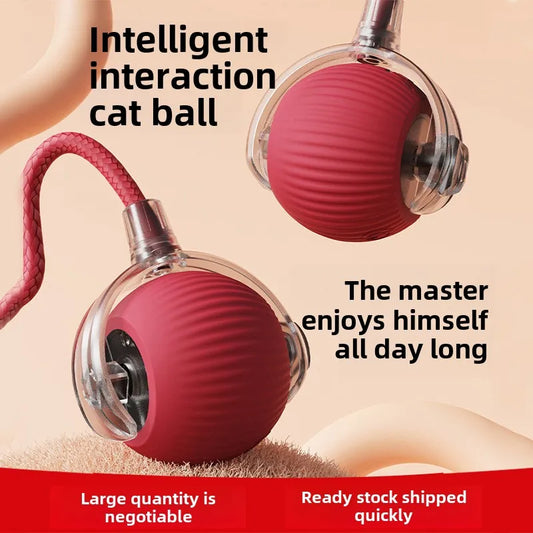 Intelligent interaction cat ball with text on a beige background