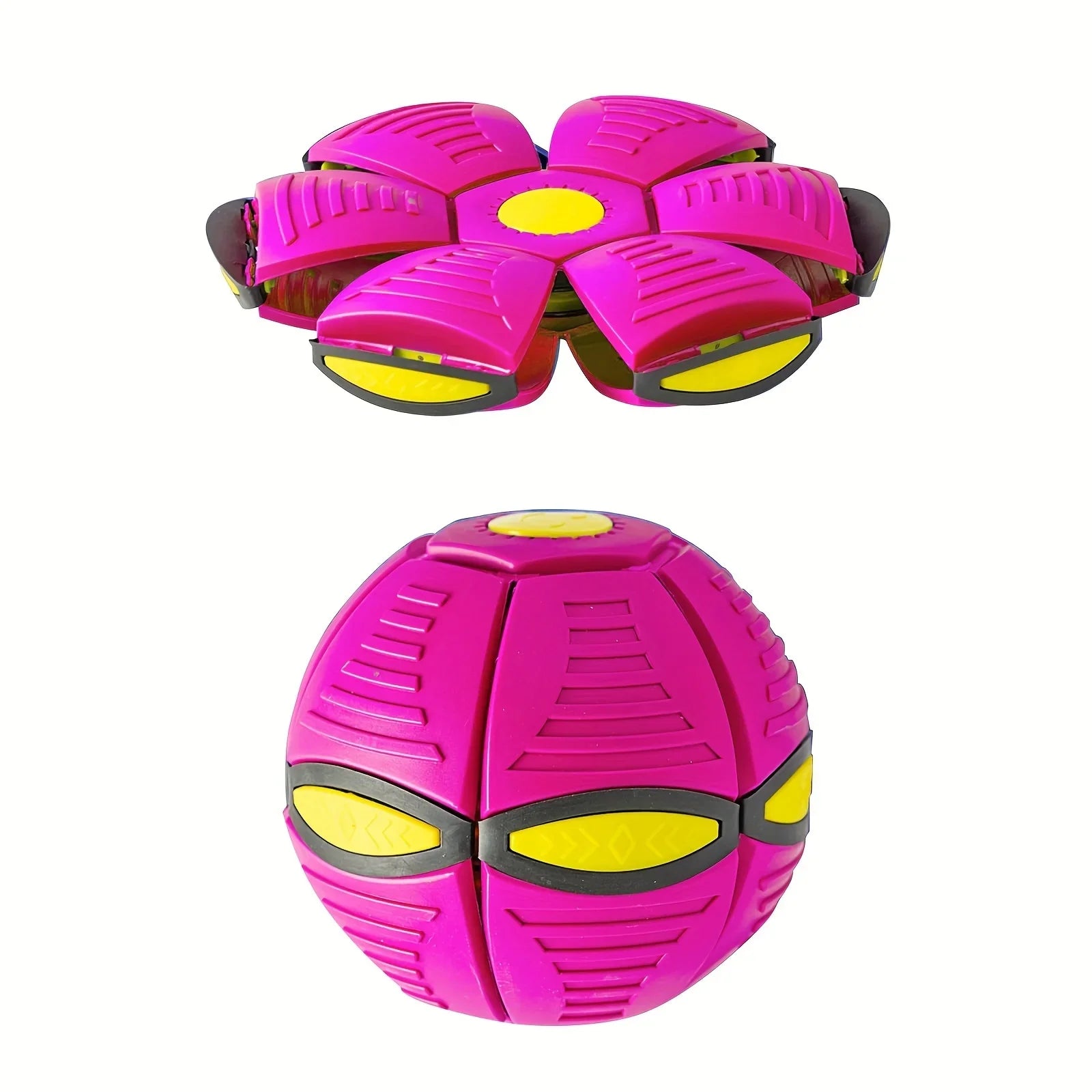 Pink and yellow ball to frisbee toy on a white background